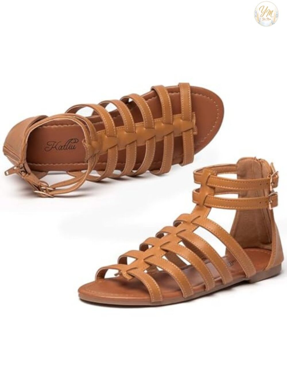 Women's Gladiator Sandals Strappy Flat Faux Leather Adjustable Buckle